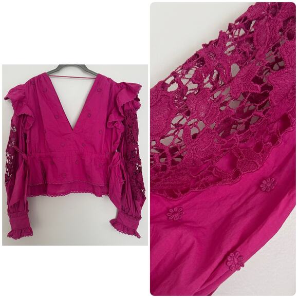 Farm Rio Pink Long Sleeve Blouse in Vibrant Pink - Picture 1 of 8